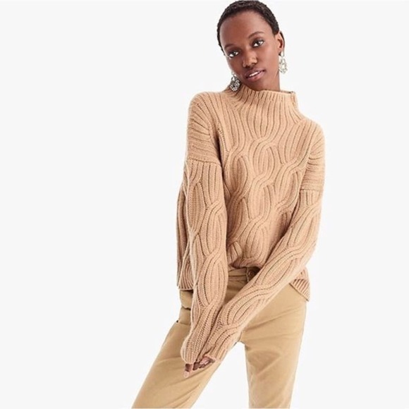 J. Crew Collection 100% Cashmere Cable-Knit Turtleneck Sweater Tan Beige Size S - Picture 1 of 8